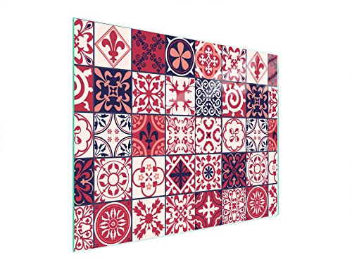 DarHaus Planche à découper en verre Ceranfeld 1 pièce 52 x 40 cm, plaque de découpe en verre, protection anti-éclaboussures, plaque en verre universelle, cuisine, Mosaïque Rouge