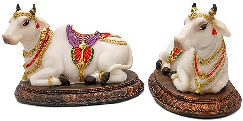 Hindu-Gott-Idol-Nandi-Statuen, 16,8 cm, 2 Stück, Nandi-Figuren, Geschenk für indische Freunde, Familie, Mann, Frau, Diwali, Geschenk, Pooja-Rückgabe, Diwali Murti, Artikel, Heimbüro, Mandir-Tempel,