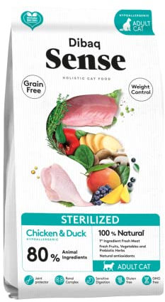 Dibaq Katzenfutter für sterilisierte Katzen, Hühnchen und Enten, 100 % natürlich, ohne Getreide, 1,5 kg