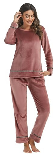 Sykooria Pigiama da Donna Invernale Caldo da casa da Donna, Morbido Pigiama in Flanella, Set di Biancheria da Notte in Pile e Pigiami, Pigiama da casa, Rosa Scuro, M