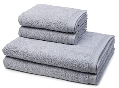 Möve - Superwuschel - 2 X Handtuch 2 X Duschtuch - im Set - Baumwolle (4er Set Silver)