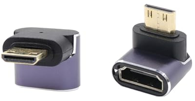 RIIEYOCA 90 Grad nach unten Winkel 8K Mini HDMI zu HDMI Adapter,48Gbps High Speed 2.1 Extender Mini HDMI Stecker zu HDMI Buchse Adapter 8K 4K mit LED Lichter für Laptop,Kameras,DSLR,2PCS