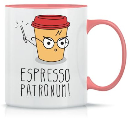 Espresso Patronum! Coffee Taza de Té y Café de Cerámica Clásica Blanca Negra y Rosa Mágica 330ml