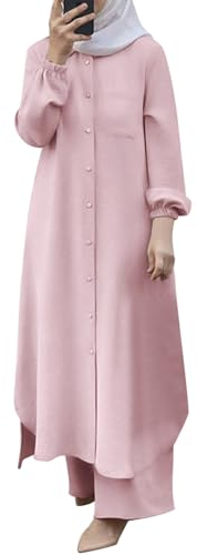 Gebetskleidung für Frauen 2 Teiler Weiss Türkisches Kleid Girl Long Sleeve Solid Arab Muslim Dubai Robe for Girl Abendkleidung Abaya Robe Beten Kleidung Muslim Kaftan Kleid für Ramadan