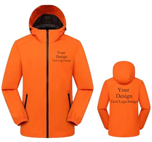 Veste Coupe-Vent avec Logo Personnalisé, Manteau avec Texte/Image Personnalisé, Alpinisme en Plein Air pour Hommes et Femmes, Sweat À Capuche Imperméable À La Mode Orange,XL