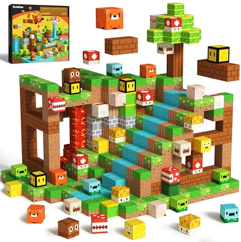 GobiDex Costruzioni Magnetiche 100 pezzi, avventura del taglialegna con cubi magnetici per bambini, costruzioni per bambini dai 3 4 5 6 7 9 10-12 anni, Aggiornato