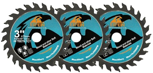 EXFEIN Wood Cutting Disc 75mm 3pcs - 24T TCT Carbide Tipped Teeth Compact Circular Cutting Disc with 10mm Arbor, General Purpose for Cuttting in Wood Plastic and Composite Materials
