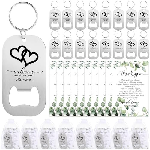 FoldTier 50 Sets Bottle Opener Keychain Bulk for Wedding Gifts, Guests - Beer Opener With Thank You Cards, Organza Bags - Party Favors, Bridal Shower Souvenir