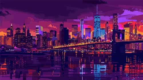 Malen nach Zahlen Erwachsene New York, DIY Set Erwachsene Malen nach Zahlen Lila, 70x40cm DIY Handgemalt Ölgemälde Kit für Anfänger und Erwachsene mit 3-Pinseln und Acrylfarbe, Geschenk für Freunde