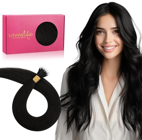 WENNALIFE Nanoring Extensions Echthaar, 50g 50s 60cm Tief Schwarz Nano Ring Extensions Echthaar Frauen Invisible Nanoringe Mit Silikon Haar Extensions Haarverlängerung Echthaar Human Hair Extensions