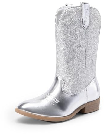 DREAM PAIRS REIT-Kampfstiefel für Mädchen mit mittlerer Wade,Size 33.5,Silber,SDBO214K