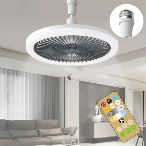 Beseloa LED Ceiling Fan with Lights, E27 30W Ceiling Light and Fan with Remote, 1/2/4H Timing, 3 Color Dimmable LED, 3 Speeds for Bedroom and Living Room