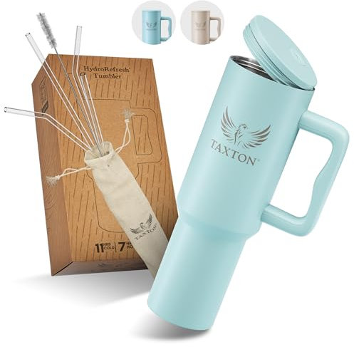 Water Bottle [1.2 Litres] Insulated Coffee Mug to Go, Sports Bottle - Keeps Cold for 11 Hours & Hot for 7 Hours, with Straw Set & Brush - Sports, Outdoor, Hiking, Water Bottle, Gym, Tumbler | Taxton