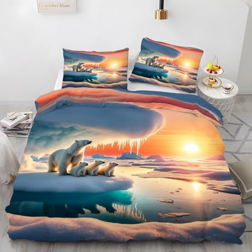 BSYYZQC Bettwäsche 135x200 Polarstern Bettwäsche-Sets Eisberg Bettbezug Weiche Atmungsaktiv Mikrofaser mit Reißverschluss und 2 Kissenbezüge 80x80 für Kinder Geeignet