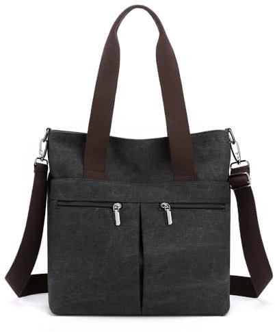 HAWEE Große Handtasche mit Vielen Fächern Canvas Tasche Damen Groß Umhängetasche Tote Bag Frauen für Lehrer Shopper Schul Büro Everyday