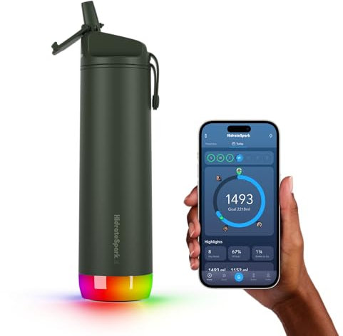 Hidrate Spark PRO Smart Water Bottle - Tracks Water Intake & Glows to Remind You to Stay Hydrated, Straw, 621ml, Forest