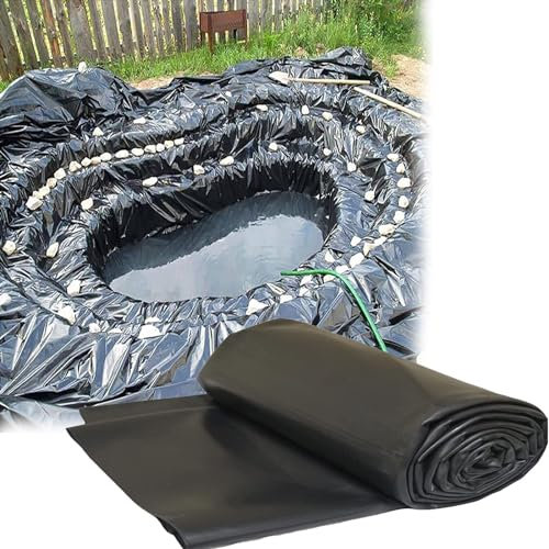 Schwarze HDPE-Teichfolie für Fischteiche, Springbrunnen, Wasserfälle und Gärten, langlebige Fischteichmembran, 3 x 10 m Größe, ideal für kleine Teiche, UV-beständig und umweltfreundlich