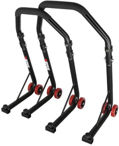 SEFIS D18 Motorradständer Set Vorder- und Hinterrad Motorradheber Serviceständer Front und Heck Motorrad montageständer ständer (Schwarz, V-Aufnahme/Standard)