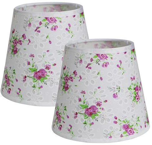 Sinta 2 Pack 15cm Lampenschirm Floral Stoff Kleiner Lichtschirm für E14/E27 Kronleuchter aufrechte Wandleuchte Kleine Tisch Lampenschirme Kerzenlicht Lampenschirm,Pink
