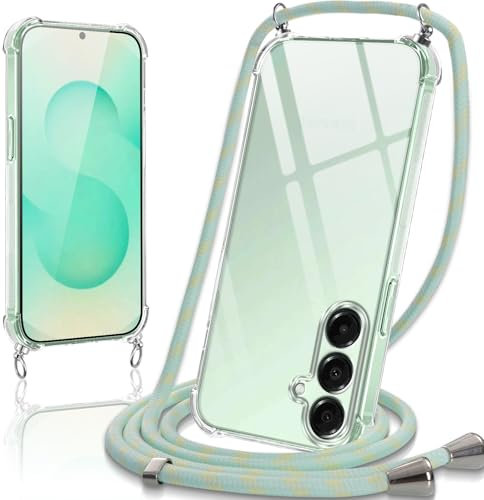 Oelrstfe Coque pour Samsung Galaxy S25 Plus avec Cordon, Transparente Silicone Housse avec Réglable Cordage - Collier Case Protection pour Samsung S25+, Bandoulière - Vert