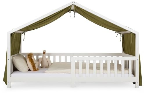 IDIMEX Hausbett Himmel LIAN in dunkelgrün - Betthimmel aus 100% Baumwolle, Baldachin Musselin zweilagig, Bettvorhang für Hausbetten, Hausbett Deko
