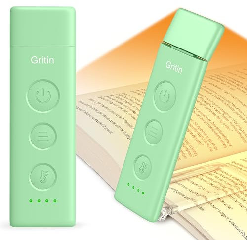 Gritin Leselampe Buch Klemme Wiederaufladbare, Augenschonende Buchlampe Leselicht für Lesen ins Bett mit 3 Farbtemperaturen & Stufenlos Dimmbar, Winkel Eintsellbar Klemmleuchte, Cyan