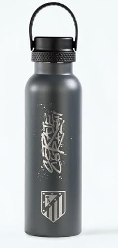 ATLETICO MADRID - Botellas Thermo 600 ML - Producto Oficial con Licencia - Varios estilos y colores (GRIS - CORAJE Y CORAZÓN)
