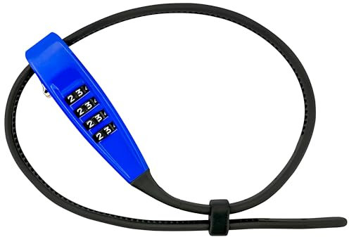 OKG 4-stelliges Zahlenschloss mit Reißverschluss – kratzfestes Edelstahl-Kabel-Fahrradschloss mit zurücksetzbarem Code, sichere Helme, Skier, Kinderwagen, Gepäck, französische Türen und mehr (blau)