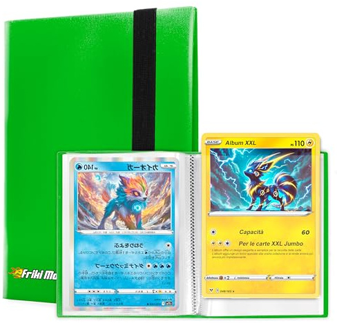 XXL Jumbo Sammelalbum für Tradingkarten - Fassungsvermögen für 60 echte GX Promokarten, VMAX, V oder EX, 30 Seiten für Jumbokarten, Album mit Hüllen Größe 21x14,5cm (Grün)