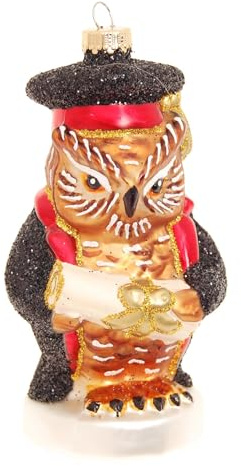 Krebs Glas Lauscha - Christbaumschmuck/Weihnachtsbaumanhänger aus Glas - Eule - Motiv: Universitätsprofessor - Größe: 11 cm