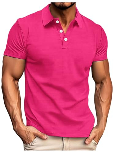 Générique Chemise Hawaienne Homme,Manches Courtes Couleurs Contrastantes Coton Golf T-Shirts Respirant Homme Polo Shirts Tee-Shirt Rose Hommes Tennis Basic Sports Outdoor