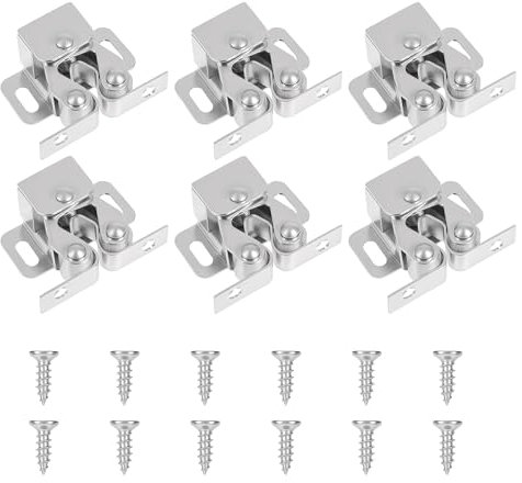 Giantree 6 PCS Cabinet Latch Double Roller Catch Hardware for Cupboard Closet Kitchen Cabinet Door Latches and Catches, Closure Hardware for Cupboard and Closet Door Closing