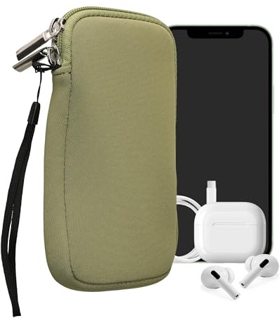 kwmobile Neopren Handytasche für Smartphones XXL - 7 - Handy Tasche mit Reißverschluss - Handyhülle universal Graugrün