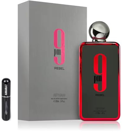 Rebel 9 PM Eau de Parfum 100 ml, lang anhaltender männlicher arabischer Duft mit Zerstäuber, nachfüllbar, süßer und fruchtiger Duft mit rotem Apfel, Lavendel, Bernstein und Vanille (9 pm Rebel)