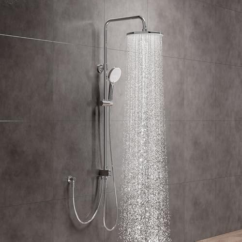 HOROW Set Doccia con Soffione 25 cm e Doccia a Mano, Colonna Regolabile in Altezza, Getto Pioggia con Ugelli in Silicone Anticalcare, Kit Completo Doccia
