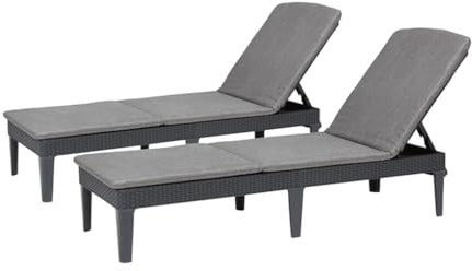 Keter Lot de 2 Bain de Soleil Jaipur avec Table Base - Anthracite - Résine Résistante aux Intempéries
