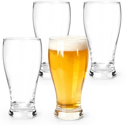 WeeGoo Pint Glasses Set of 4, Clear, 350 ml | Smooth Rim, Reusable, Beer Glass for Water Juice Iced Coffee Cocktails
