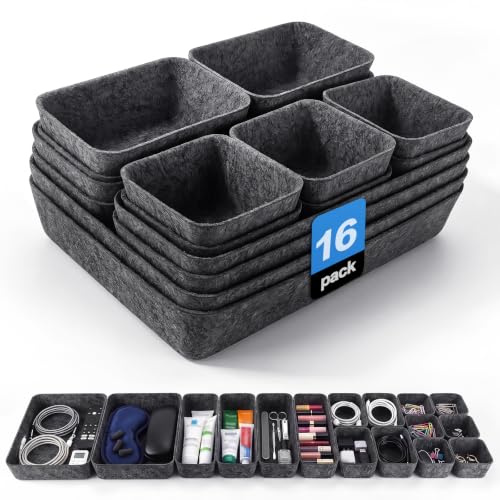Toyzy 16 er-Set Schubladen Organizer Filz, Filz Organizer | Schubladenteiler für Socken, Unterwäsche, Kosmetik, Büro & Schreibtisch – Weich, Geräuschlos & Kratzfest