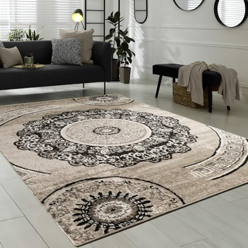 KADIMA DESIGN Teppich Kurzflor Mandala Wohnzimmer schmutzabweisend Braun Rechteckig 80x150 100% Polypropylen, Rücken aus Jute Florhöhe: 8 mm nur Handreinigung