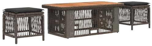 vidaXL Garten Essgruppe 4 pcs Grau und Dunkelgrau Poly-Rattan, Garten Essgruppe, rustikal, wetterfest, höhenverstellbarer Tisch für Outdoor-Treffen, modernes Freizeitmöbel