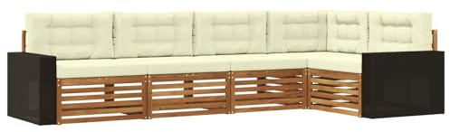 vidaXL Outdoor-Sofagarnitur 5 pcs Natur und Creme 331 x 172,5 x 73 cm, Patio Lounge, modernes Sofa für draußen, wetterfestes Gartenmöbel, bequemes Terrassen-Set