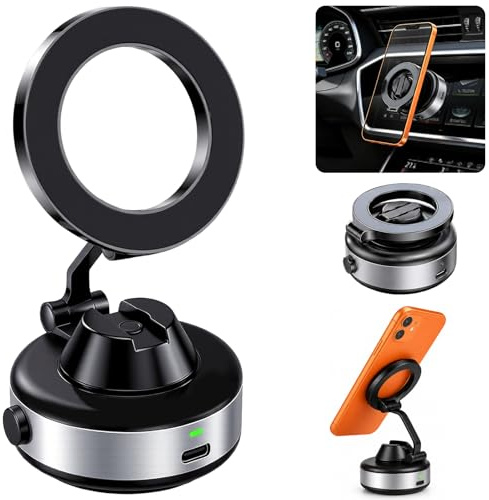 xinrongda Mobile Phone Holder Electric, Self-priming Mobile Phone Holder Car with 360° Rotating Magnehead, Ultra Stable Handy Car Mobile Phone Holder, Non-Slip, Ultra Compact & Foldable
