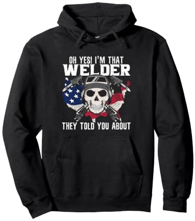 American Flag Welder Patriotic Distressed Pullover Hoodie