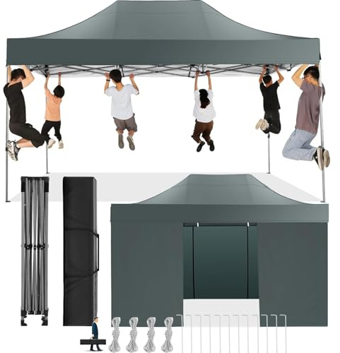 COBIZI Faltpavillon 3x4,5 Wasserdicht Stabil Winterfest(Grau mit 4 Seiten) | Pop Up Pavillon Partyzelt,Sonnenschutz Pavillion Klappbar Zelte,Winterfest Gartenpavillon,Pavilion Faltbar mit Handtasche