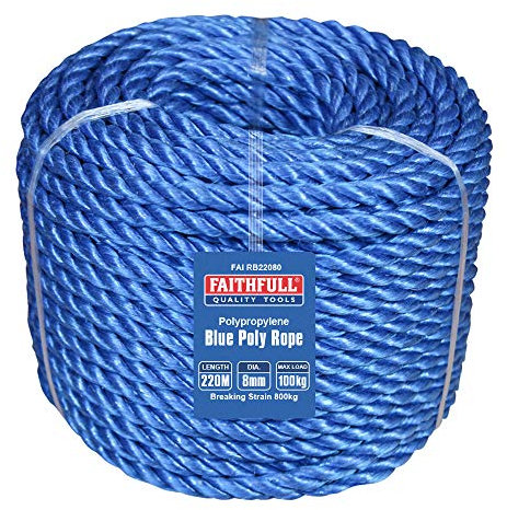 Faithfull FAIRB22080 Blue Poly Rope Coil 8mm Dia x 220M Max Load 100kg, Breaking Strain 800kg