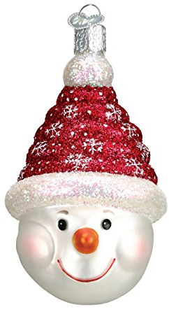 Old World Christmas Glistening Candy Coil Snowman Glass Blown Ornament for Christmas Tree, Handcrafted Holiday Decoration, Snowman Collection