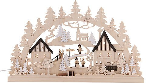 Michael Müller 3D-Doppelschwibbogen - Erzgebirgsdorf - 62 x 37 x 5,5 cm - Original Erzgebirge Schwibbögen