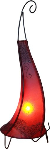 GURU SHOP Hennalampe, Leder Tischlampe/Tischleuchte - Alban Rot, 70x22x22 cm