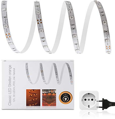 3 Meter oranges LED Strip Stripe Streifen Leiste Band (3m, orange, IP20) mit Anschlussbuchse für Hohlstecker und inklusive Netzteil