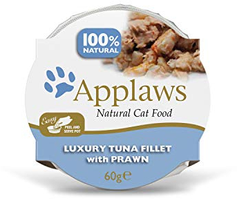 Applaws 100% Natürliches Katzennassfutter, Thunfischfilet mit Garnelen im Brühe-Topf, 60g (10 x 60g)